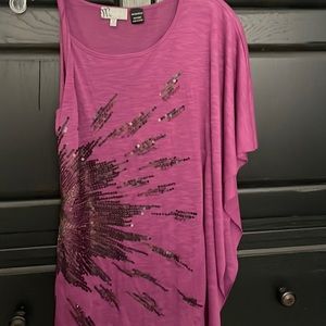 “Miss Me”, Fun, beaded top, dark magenta, size medium.